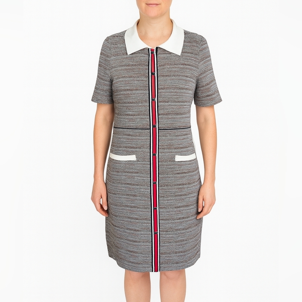 Tweed Knit Button Down Collared Shift Dress Size Medium